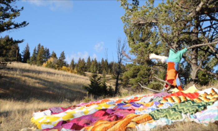 08 AWWS Burmis Hillside, Alberta; 4 people, 2 hours,1 tree & hillside; This temporary art project celebrated a hillside under threat of becoming a transmission tower corridor. October 15, 1:30-3:30pm, 2011.